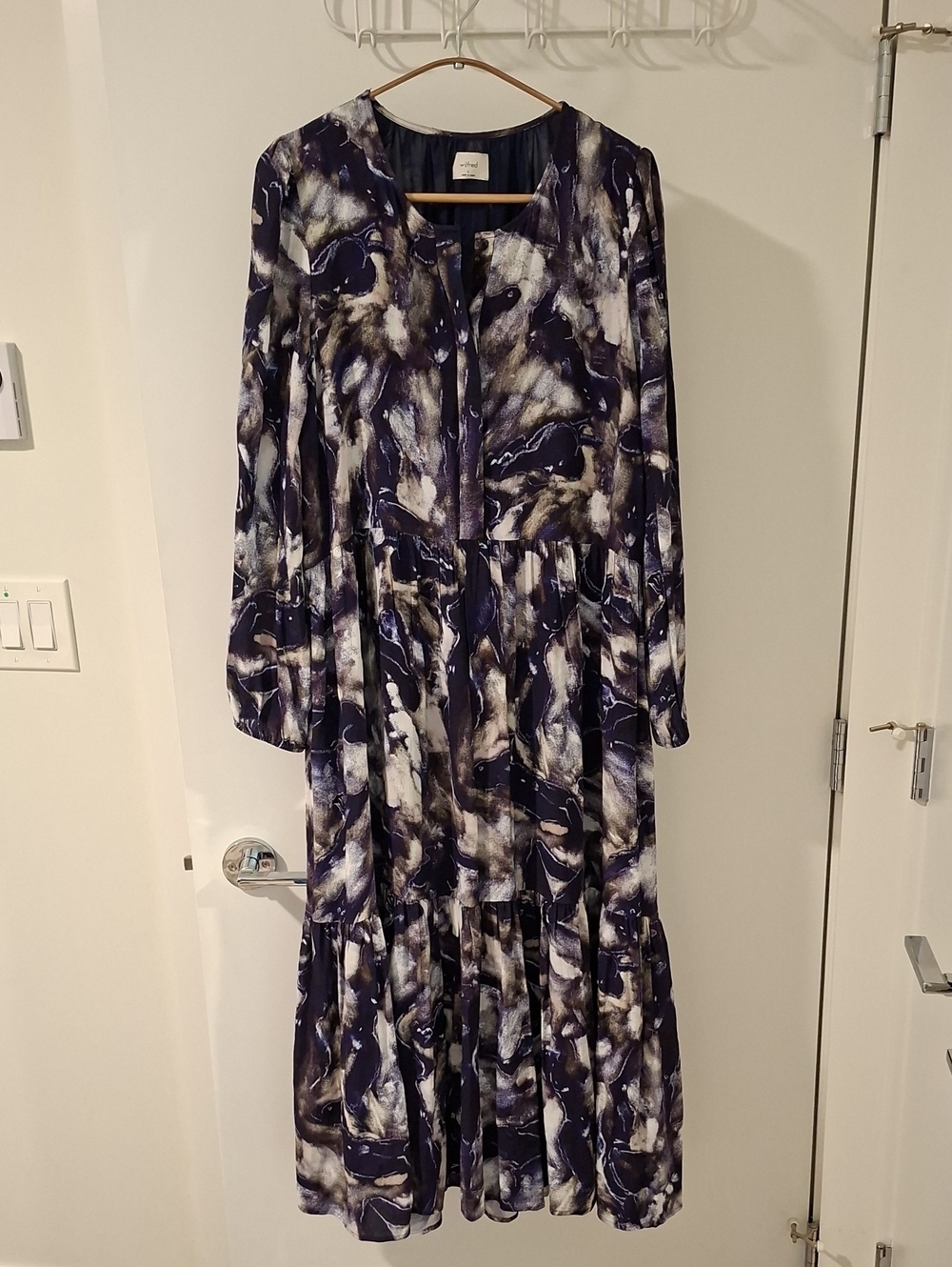 Wilfred Boho Purple Tie-dye/Marble-print "Barossa" Tiered Maxi Dress (US S) - Picture 2 of 9